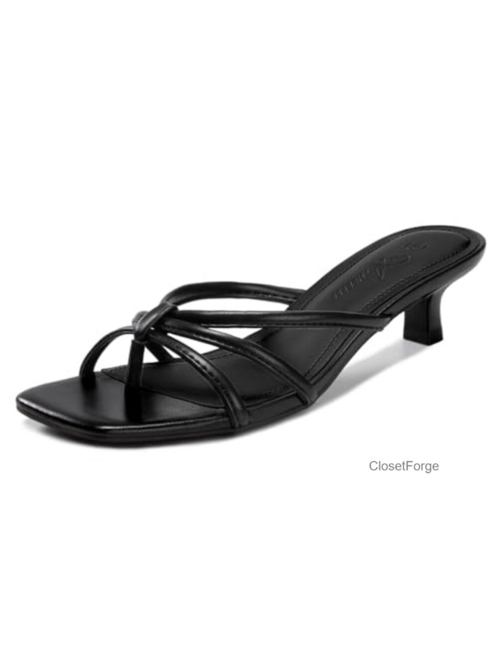 Kitten Heels Thong Sandals Women Square Open Toe PU Slip On Cushioned